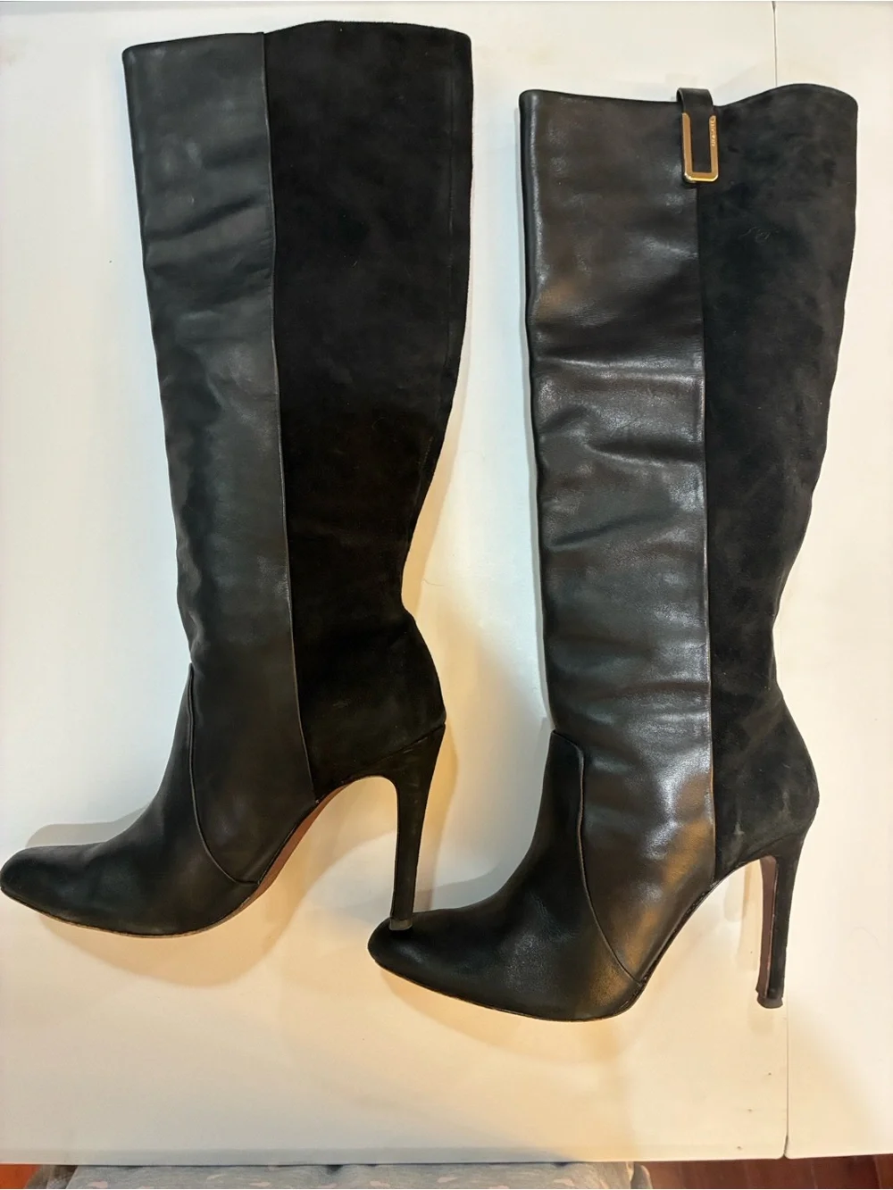 Coach Black Two-Tone Leather & Suede Knee Boots - High Heel